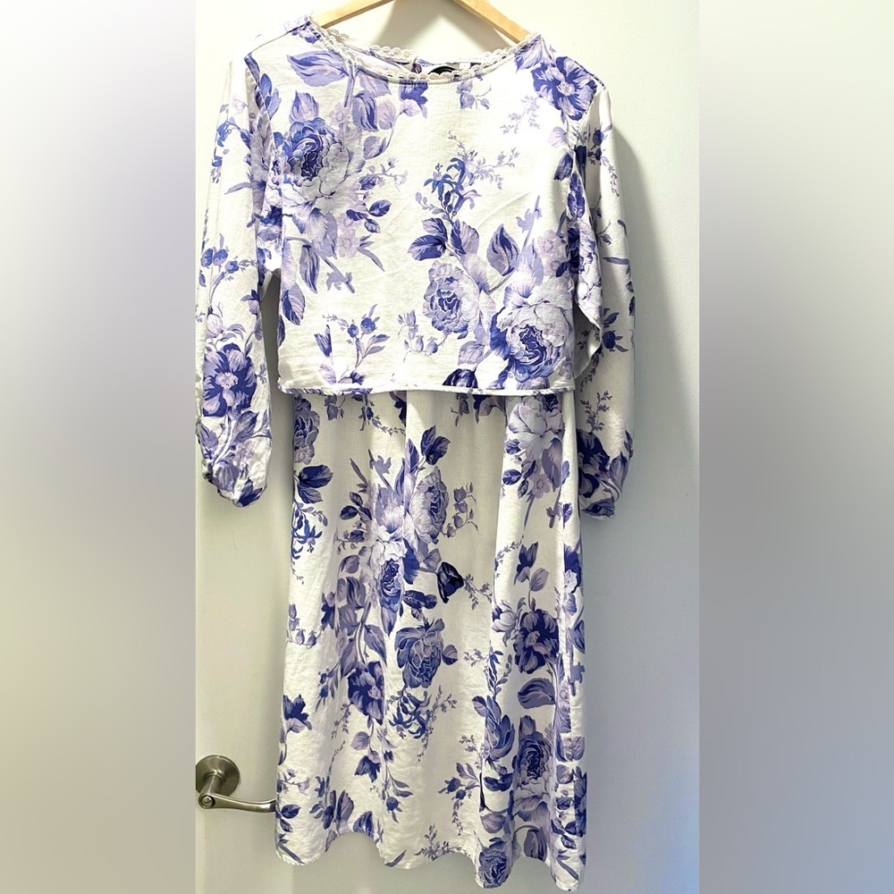 Laura Ashley Blue and White Floral Top Small and Skirt XS extra small
